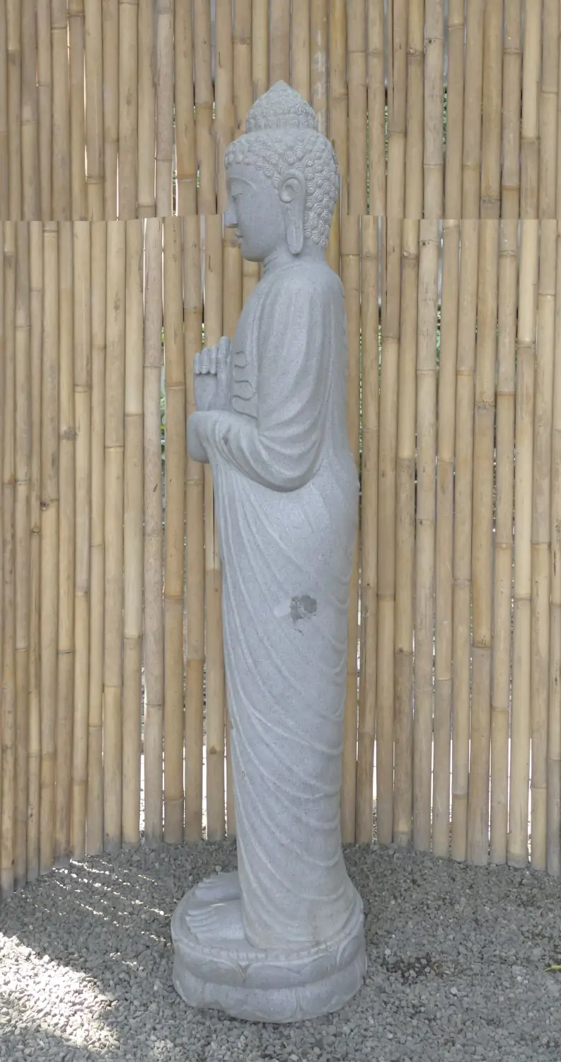  Product image 4 of the product “Standing Buddha made of Riverstone in Dharmachakra position - gesture of wheel of the teaching of Dharma. About 182cm height. ”